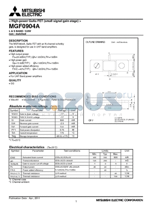 MGF0904A datasheet - High-power GaAs FET (small signal gain stage)