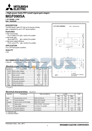 MGF0905A datasheet - High-power GaAs FET (small signal gain stage)