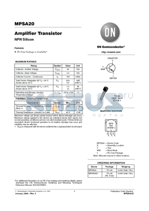 MPSA20G datasheet - Amplifier Transistor NPN Silicon