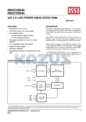 IS65C256AL-25TA3 datasheet - 32K x 8 LOW POWER CMOS STATIC RAM