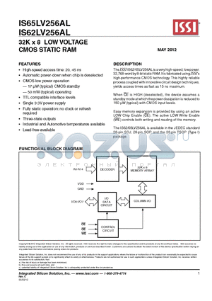 IS65LV256AL datasheet - 32K x 8 LOW VOLTAGE CMOS STATIC RAM