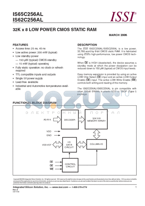 IS65C256AL-25TLA3 datasheet - 32K x 8 LOW POWER CMOS STATIC RAM