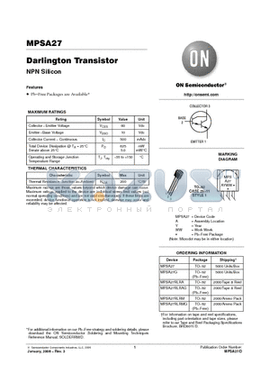MPSA27RLRAG datasheet - Darlington Transistor NPN Silicon