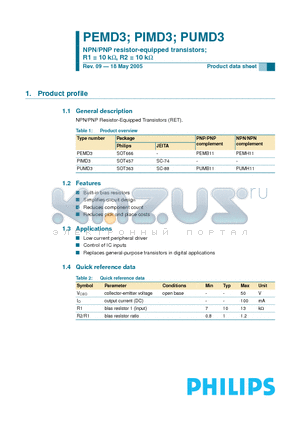 PIMD3 datasheet - NPN/PNP resistor-equipped transistors