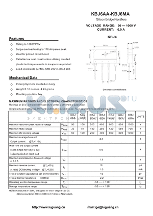 KBJ6KA datasheet - Silicon Bridge Rectifiers