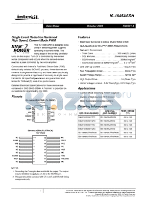 IS7-1845ASRH-Q datasheet - Single Event Radiation Hardened High Speed, Current Mode PWM