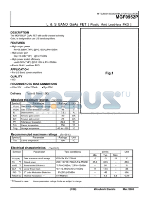 MGF0952P datasheet - L & S BAND GaAs FET [ Plastic Mold Lead-less PKG ]