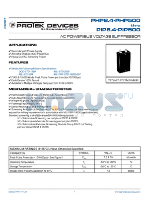 PIP120 datasheet - AC POWER BUS VOLTAGE SUPPRESSOR