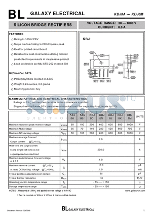 KBJ8A datasheet - SILICON BRIDGE RECTIFIERS