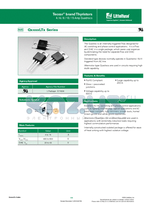 QXX06LTHTP datasheet - The Quadrac is an internally triggered Triac designed for AC switching