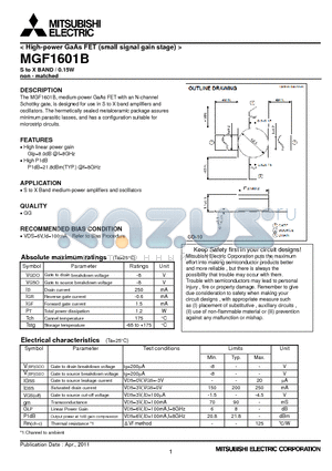 MGF1601B_11 datasheet - High-power GaAs FET (small signal gain stage)