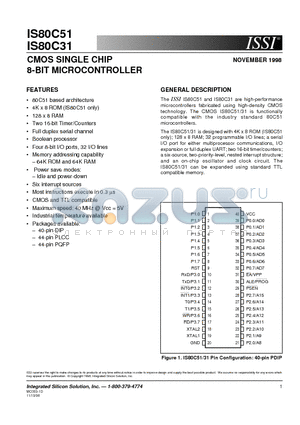 IS80C31 datasheet - CMOS SINGLE CHIP 8-BIT MICROCONTROLLER