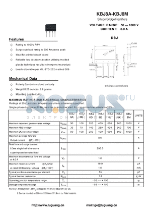 KBJ8G datasheet - Silicon Bridge Rectifiers