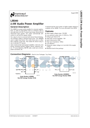 LM380 datasheet - 2.5W Audio Power Amplifier