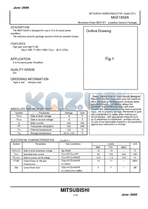 MGF1952A datasheet - Microwave Power MES FET (Leadless Ceramic Package)