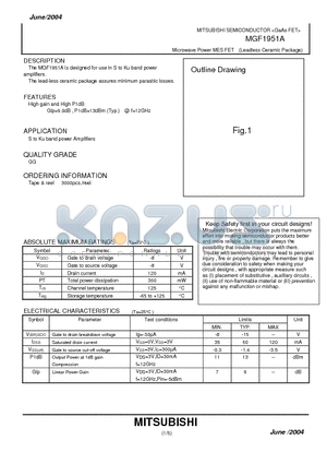 MGF1951A datasheet - Microwave Power MES FET