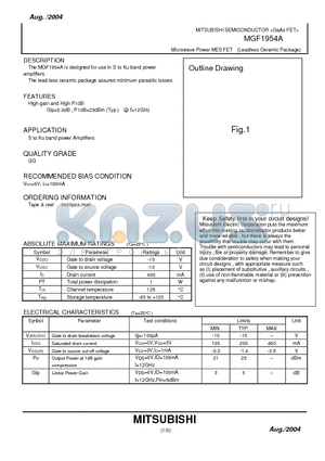 MGF1954A datasheet - Microwave Power MES FET