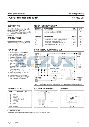 PIP3202-DC datasheet - TOPFET dual high side switch