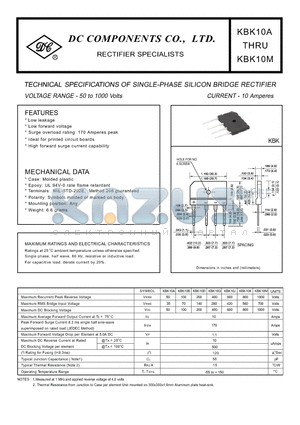 KBK10J datasheet - TECHNICAL SPECIFICATIONS OF SINGLE-PHASE SILICON BRIDGE RECTIFIER