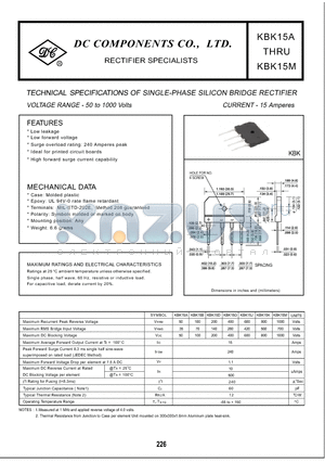 KBK15A datasheet - TECHNICAL SPECIFICATIONS OF SINGLE-PHASE SILICON BRIDGE RECTIFIER