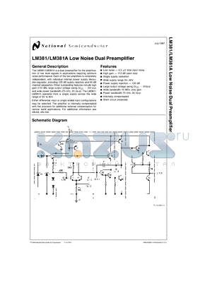 LM381AN datasheet - LM381/LM381A Low Noise Dual Preamplifier