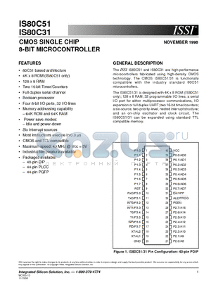 IS80C51-12PL datasheet - CMOS SINGLE CHIP 8-BIT MICROCONTROLLER