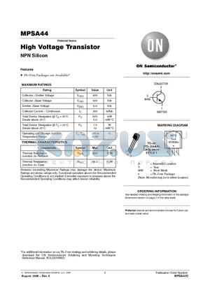 MPSA44 datasheet - High Voltage Transistor