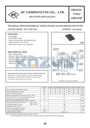 KBK25J datasheet - TECHNICAL SPECIFICATIONS OF SINGLE-PHASE SILICON BRIDGE RECTIFIER