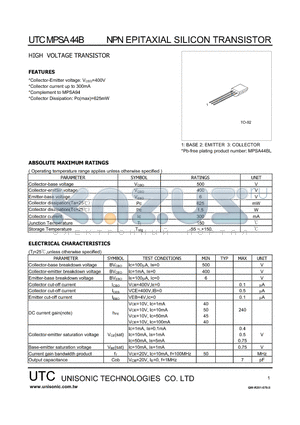 MPSA44B datasheet - HIGH VOLTAGE TRANSISTOR