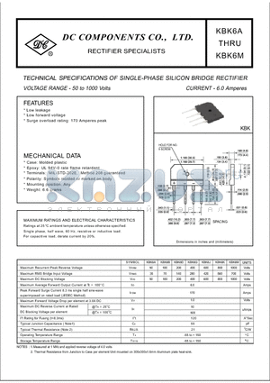 KBK6A datasheet - TECHNICAL SPECIFICATIONS OF SINGLE - PHASE SILICON BRIDGE RECTIFIER