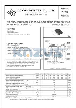 KBK6K datasheet - TECHNICAL SPECIFICATIONS OF SINGLE - PHASE SILICON BRIDGE RECTIFIER