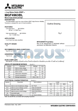 MGF4963BL datasheet - Low Noise GaAs HEMT