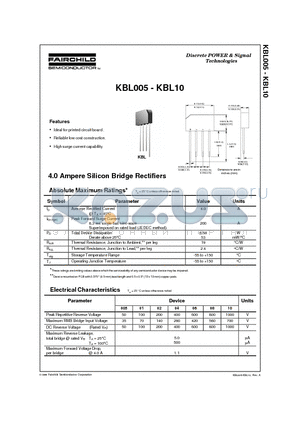 KBL005 datasheet - 4.0 Ampere Silicon Bridge Rectifiers