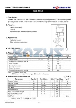 KBL-1KL3 datasheet - Infrared Emitting Diodes(GaAIAs)