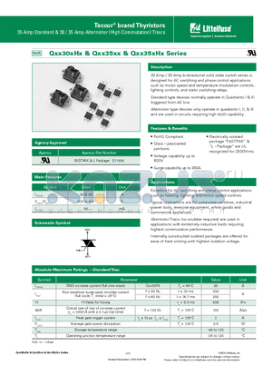 QXX30LH5 datasheet - 30 Amp / 35 Amp bi-directional solid state switch series is designed for AC switching