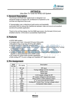 HXT5UZ1A datasheet - Ultra Slim TV Tuner for NTSC-US System