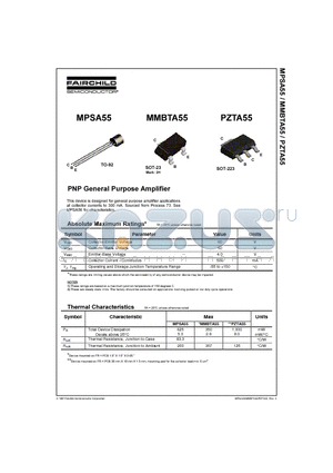 MPSA55 datasheet - PNP General Purpose Amplifier