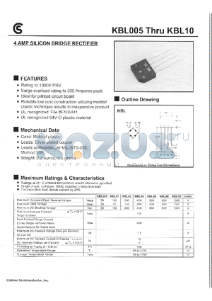 KBL005 datasheet - 4 AMP SILICON BRIDGE RECTIFIER