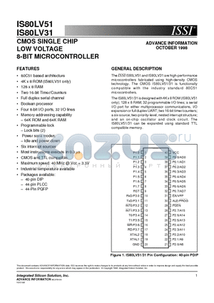 IS80LV31-24W datasheet - CMOS SINGLE CHIP LOW VOLTAGE 8-BIT MICROCONTROLLER