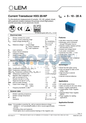 HXS20-NP datasheet - Current Transducer