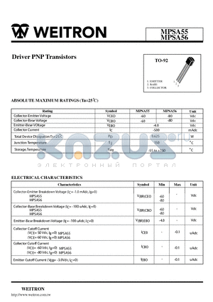 MPSA55 datasheet - Driver PNP Transistors