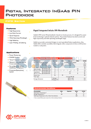 PIPD131020012 datasheet - Pigtail Integrated InGaAs PIN Photodiode