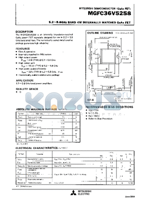 MGFC36V5258 datasheet - 5.2 - 5.8GHz BAND 4W INTERNALLY MATCHED GaAs FET