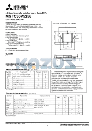 MGFC36V5258 datasheet - C band internally matched power GaAs FET