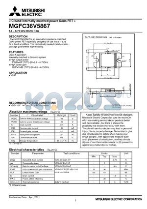 MGFC36V5867 datasheet - C band internally matched power GaAs FET