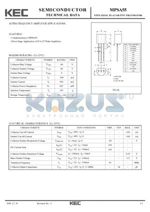 MPSA55 datasheet - EPITAXIAL PLANAR PNP TRANSISTOR