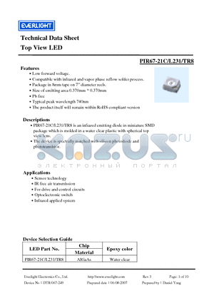 PIR67-21C datasheet - Top View LED