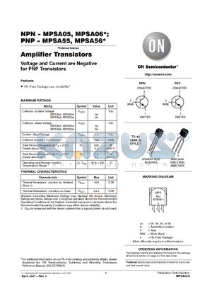 MPSA55RLRA datasheet - Amplifier Transistors