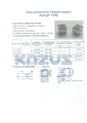 PIT-1302 datasheet - ISDN INTERFACE TRANSFORMER FOR EP TYPE