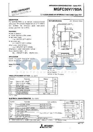 MGFC36V7785A datasheet - 7.7 - 8.5GHz BAND 4W INTERNALLY MATCHED GaAs FET